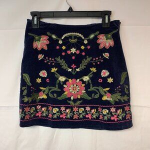 Harper Heritage skirt SZ M navy corduroy mutli floral embroidered mini boho